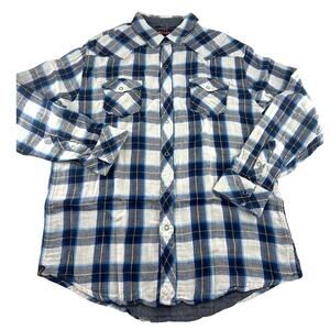Tony Hawk Shirt Mens Extra Large Blue Black Gray Plaid 100% Cotton Button Casual